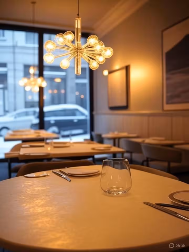 Stílhreinn veitingastaður í Eira í Helsinki með norrænni innanhússhönnun.